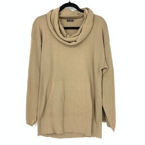 Magaschoni Women's Size Small Cotton Knit Cowl Neck Long Sleeve Sweater Tan